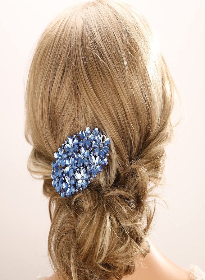 Aimimier Flower Crystal Hair Clips Shiny Rhinestone Hair Spring Clamp Hair Pins Bridal Hairpiece Wedding Hair Accessories for Women (Blue) - Image 1